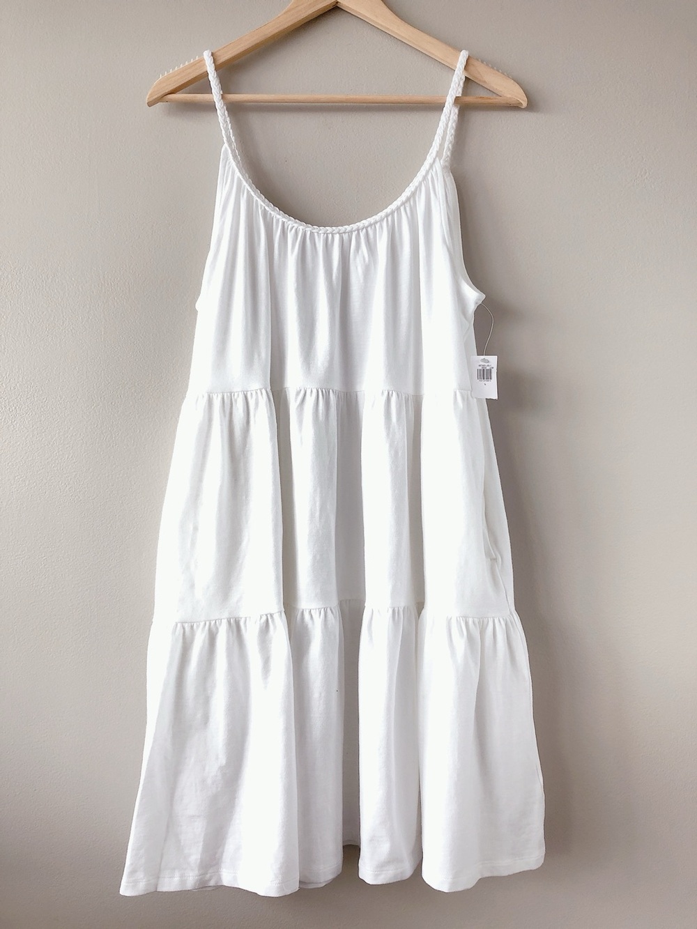 Old Navy Braided-Strap Tiered Mini White Swing Dress women’s size large - Picture 3 of 14